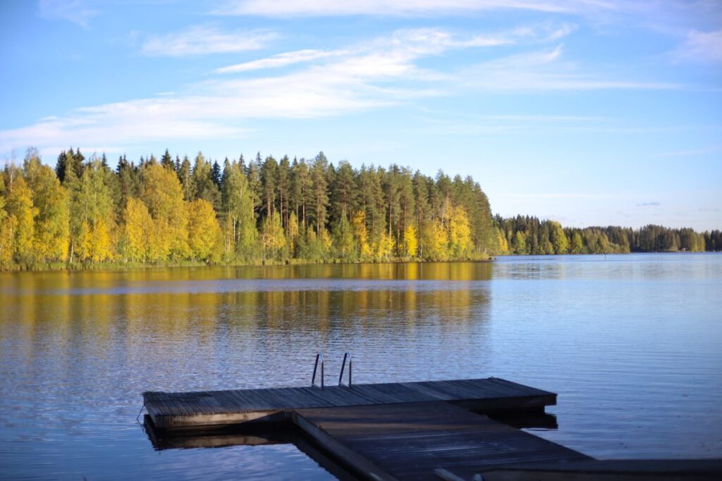 Wooden pier on a calm Finnish lake
