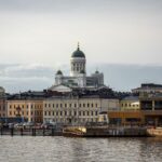 Helsinki waterfront with the cathedral above the harbour