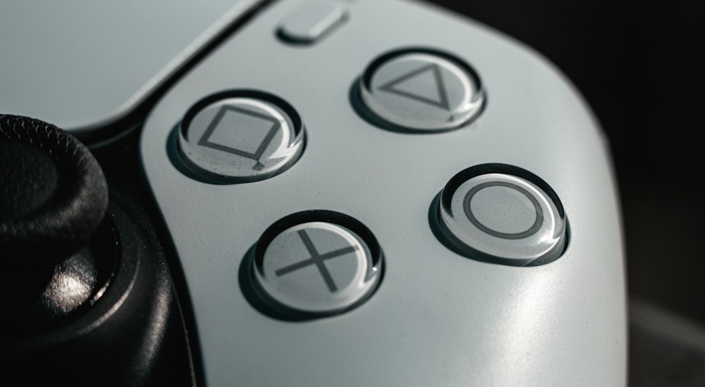 Close-up of the face buttons on a white games controller